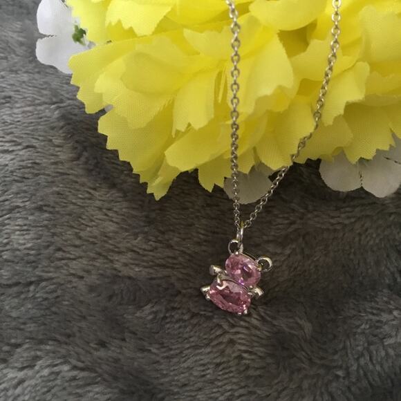 Sterling Silver Pink Crystal Teddy Bear Necklace - Picture 1 of 7
